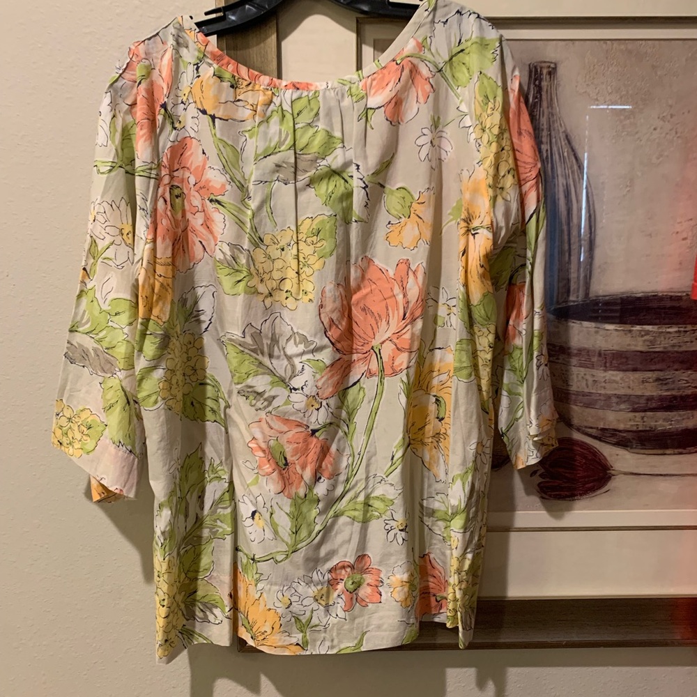 Tommy Bahama Cotton/Silk Floral Blouse in Orange, Yellow, and Green - Picture 3 of 12